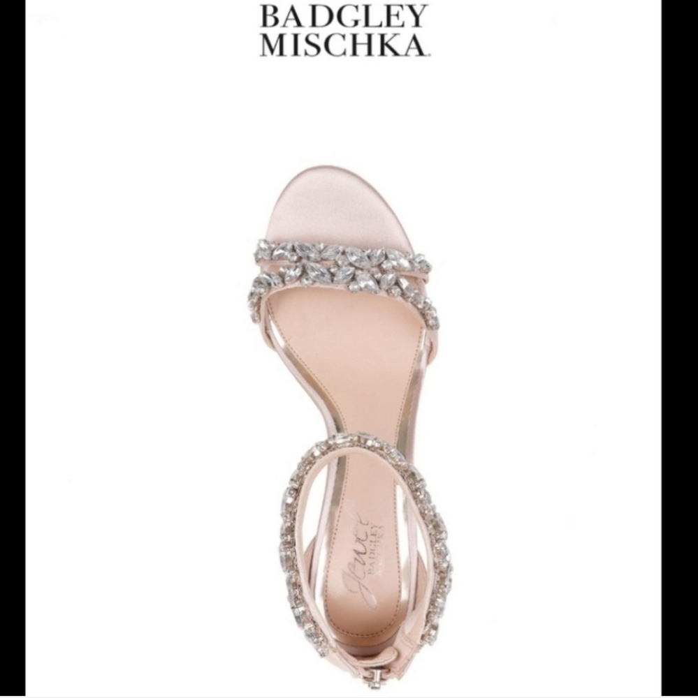 JEWEL BADGLEY MISCHKA Caroline Embellished Strap Evening Shoe Heels Champagne - Picture 2 of 16